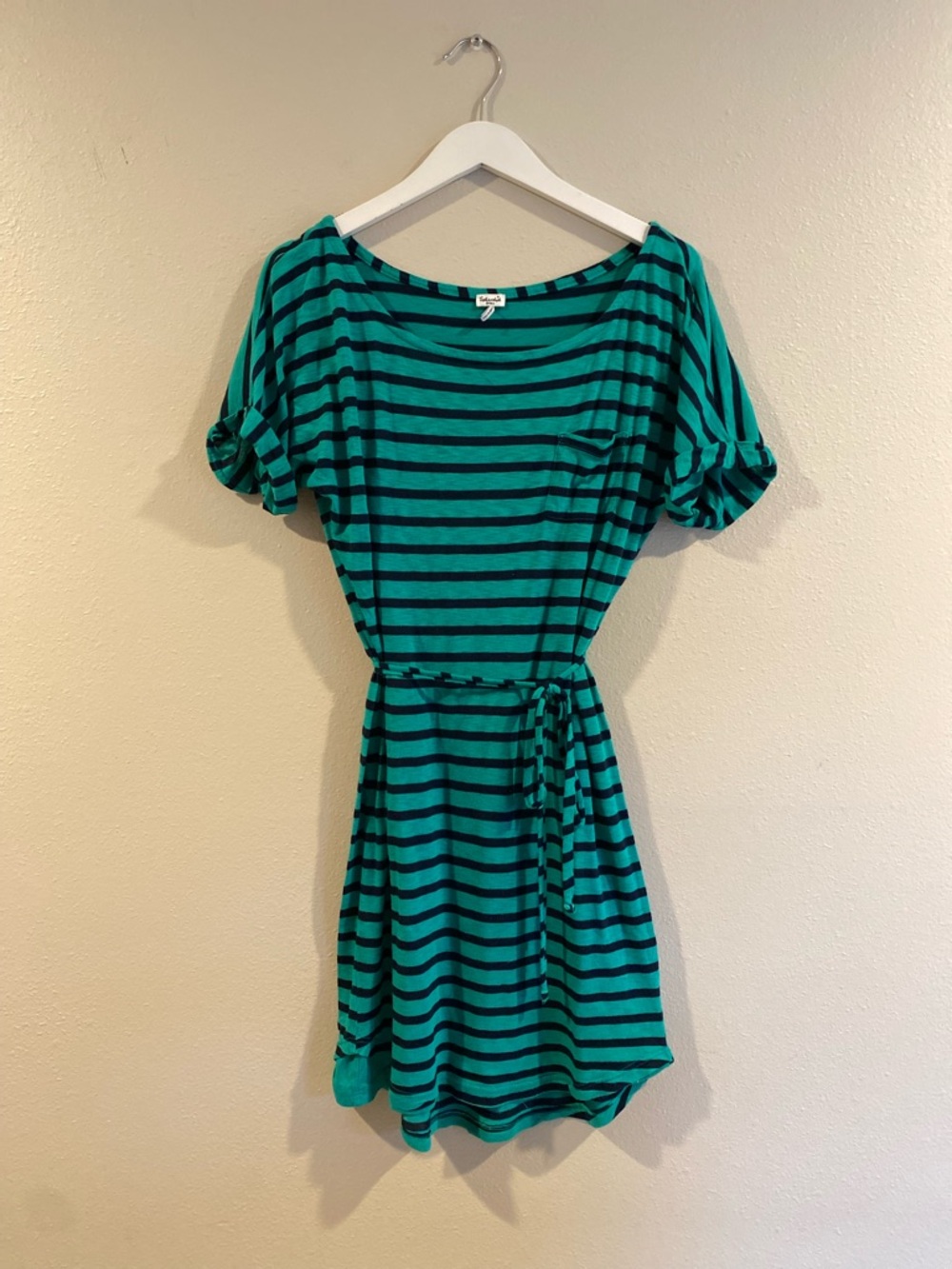 Splendid Striped Mini Dress Pima Cotton & Modal Green Navy Small - Picture 2 of 9